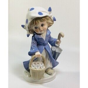Porcelain Arnart KPM Young Girl With Umbrella and Flower Basket Figurine
